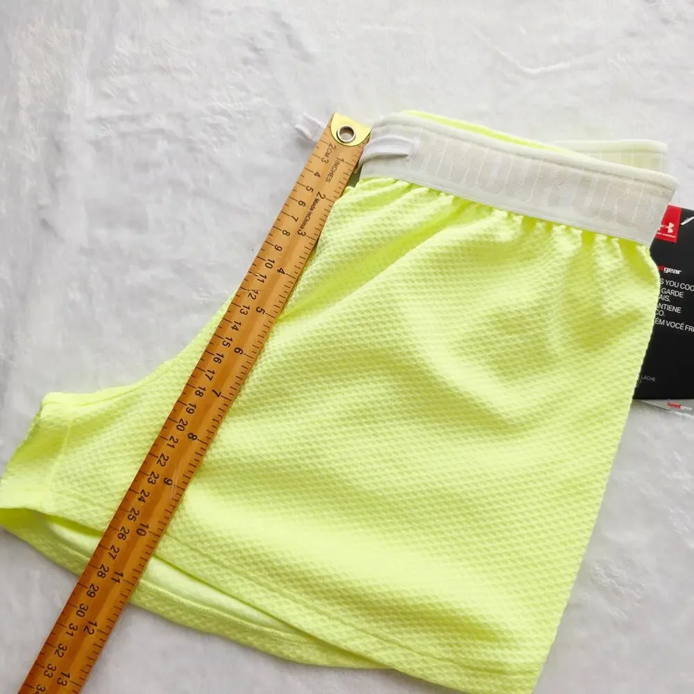 New Under Armour Girls Shorts YLG Yellow Loose Fit HeatGear Drawstring Athletic
